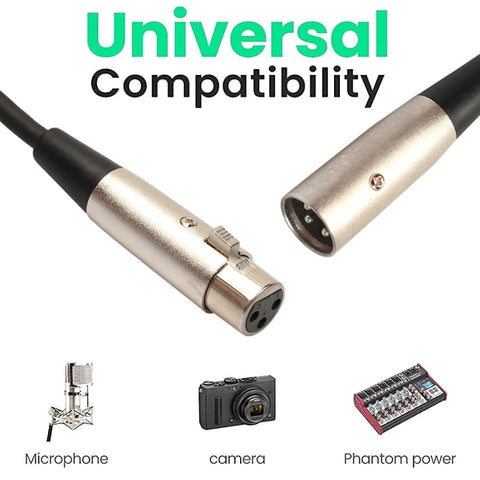 1m 3-Pin XLR Male to XLR Female MIC Shielded Cable Microphone Audio Cord, Length: 1m