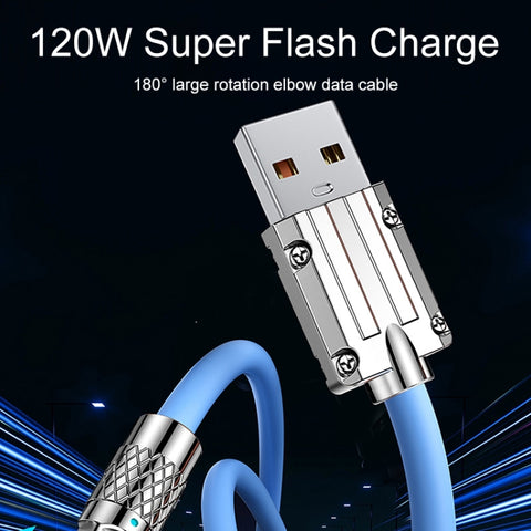 Mech Series 6A 120W USB to Type-C 180-degree Metal Plug Fast Charging Cable, Length: 1.8m, 1.8m Type-C, 1.8m 180-degree Type-C