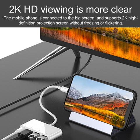 75216 4 in 1 8 Pin to HDMI + 8 Pin Charging + 2 USB Ports HD Video Converter, 75216