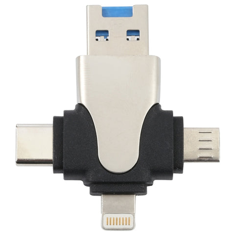 4 in 1 8 Pin + USB-C / Type-C + Micro USB + USB 3.0 Male TF Card Reader, 4 in 1