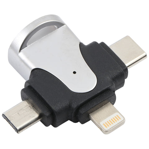 3 in 1 8 Pin + USB-C / Type-C + Micro USB Male to USB 3.0 Female Zinc Alloy Adapter