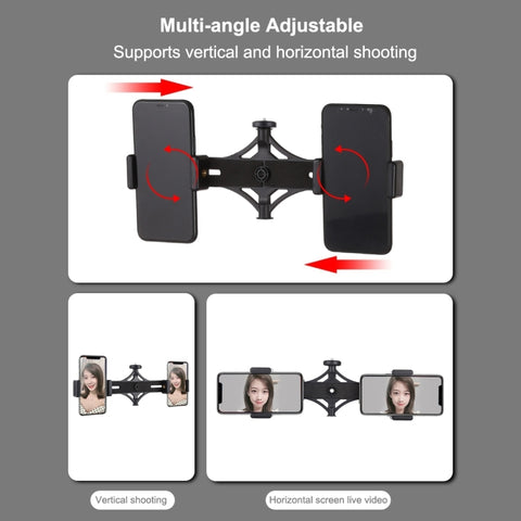 PULUZ Tripod Mount +  Live Broadcast Dual Phone Bracket + 6.2 inch 16cm LED Ring Vlogging Video Light Kits, 3 in 1