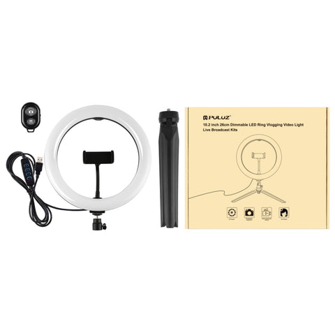 PULUZ 10.2 inch 26cm Light + Desktop Tripod Mount USB 3 Modes Dimmable Dual Color Temperature LED Curved Diffuse Light Ring Vlogging Selfie Photography Video Lights with Phone Clamp, 10.2 inch + Desktop Tripod, 10.2 inch Curved+Tripod
