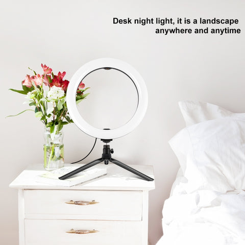PULUZ 10.2 inch 26cm Light + Desktop Tripod Mount USB 3 Modes Dimmable Dual Color Temperature LED Curved Diffuse Light Ring Vlogging Selfie Photography Video Lights with Phone Clamp, 10.2 inch + Desktop Tripod, 10.2 inch Curved+Tripod