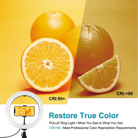 PULUZ 10.2 inch 26cm Light + Desktop Tripod Mount USB 3 Modes Dimmable Dual Color Temperature LED Curved Diffuse Light Ring Vlogging Selfie Photography Video Lights with Phone Clamp, 10.2 inch + Desktop Tripod, 10.2 inch Curved+Tripod