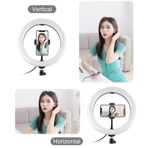 PULUZ 10.2 inch 26cm Light + Desktop Tripod Mount USB 3 Modes Dimmable Dual Color Temperature LED Curved Diffuse Light Ring Vlogging Selfie Photography Video Lights with Phone Clamp, 10.2 inch + Desktop Tripod, 10.2 inch Curved+Tripod
