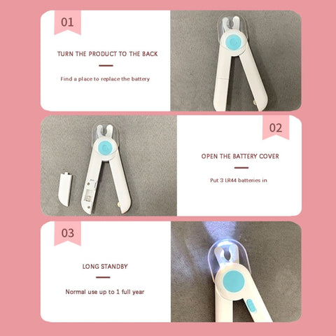 Pet Cat and Dog LED Light Nail Clippers, Pink, Blue