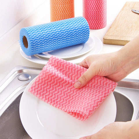 50 Sheets Non-Woven Disposable Washing Towels Dishcloth, Orange, Blue, Red, Green