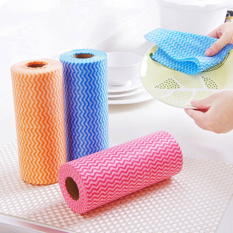 50 Sheets Non-Woven Disposable Washing Towels Dishcloth, Orange, Blue, Red, Green