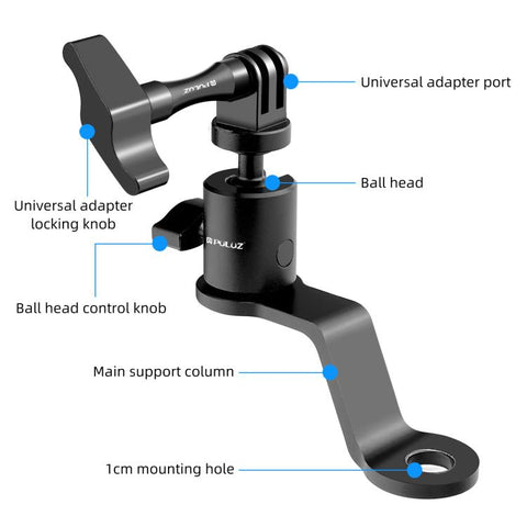 PULUZ Motorcycle Rearview Mirror Aluminum Alloy Action Camera Holder Mount, Rearview Mirror Mount