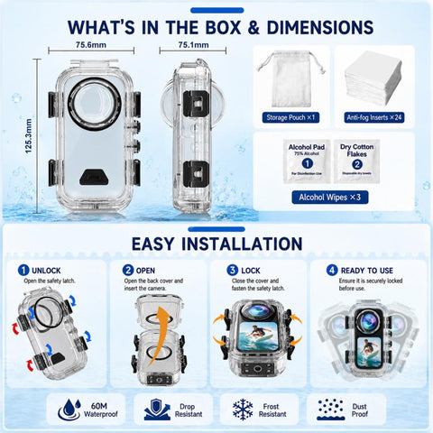 For Insta360 X6 PULUZ 60M / 196FT Underwater Waterproof Housing Invisible Magnetic Quick-Release Diving Case, Magnetic Quick-Release Waterproof Housing