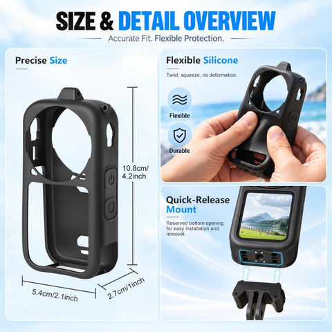For Insta360 X6 PULUZ Silicone Protective Case with Lens Cover & Strap, Silicone Case
