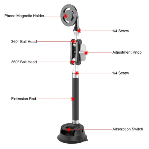 PULUZ Car Suction Cup Arm Mount Phone Tablet Magnetic Holder with Phone Clamp, Car Suction Cup Arm