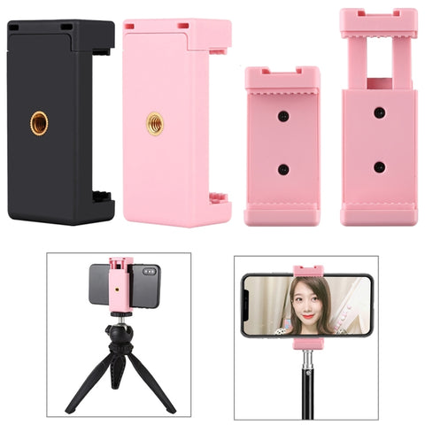 PULUZ Selfie Sticks Tripod Mount Phone Clamp with 1/4 inch Screw Holes & Cold Shoe Base, Clamp Pink, Clamp Black