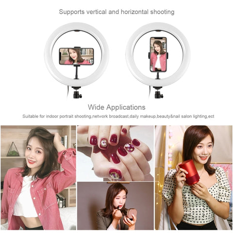 PULUZ 10.2 inch 26cm USB 3 Modes Dimmable Dual Color Temperature LED Curved Diffuse Light Ring Vlogging Selfie Photography Video Lights with Phone Clamp, 10.2 inch