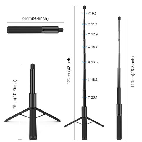 PULUZ 1.22m Retractable Invisible Selfie Stick with Tripod For Insta360 X4 / X3