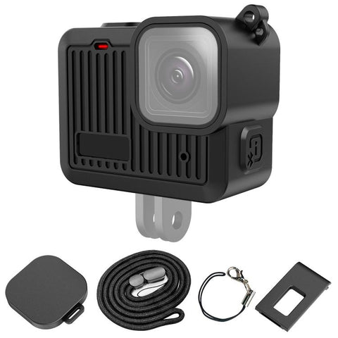 For GoPro HERO 2024 PULUZ Silicone Protective Case Side Interface Cover with Wrist Strap & Lens Cover, Silicone Protective Case