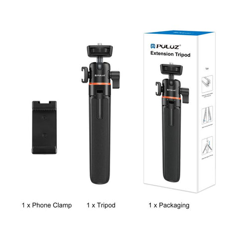 PULUZ Mini Phone Camera Extension Tripod Stand 360 Degree Ball Head Cold Shoe Selfie Stick, Phone Camera Tripod