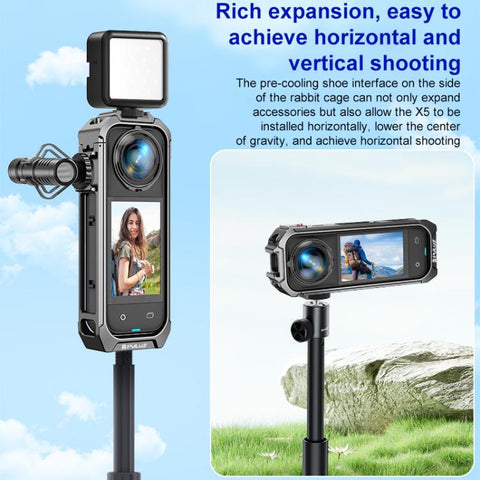 For Insta360 X4 PULUZ Aluminum Alloy Protective Cage Rig Expand Cold Shoe Housing Frame, For Insta360 X5