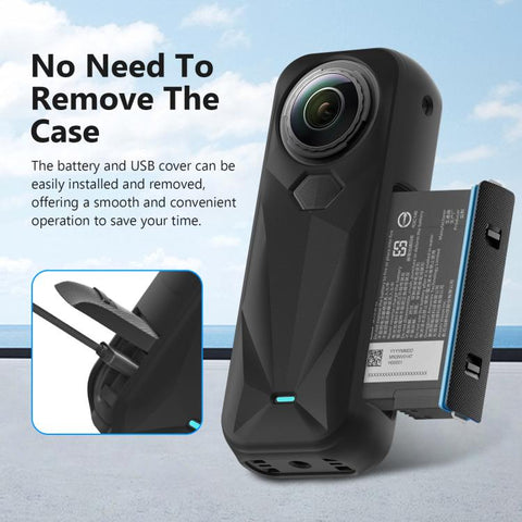For Insta360 X5 PULUZ Silicone Protective Case with Lens Cover, Case with Lens Cover (Black)