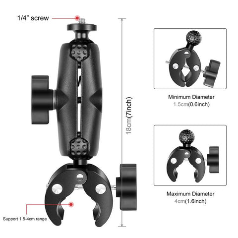 PULUZ Motorcycle Crab Clamp Handlebar Fixed Mount Holder for DJI, Insta360, GoPro and Other Action Cameras, Crab Clamp Mount