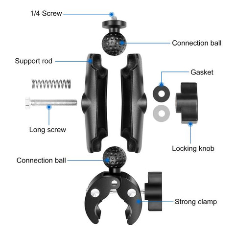 PULUZ Motorcycle Crab Clamp Handlebar Fixed Mount Holder for DJI, Insta360, GoPro and Other Action Cameras, Crab Clamp Mount