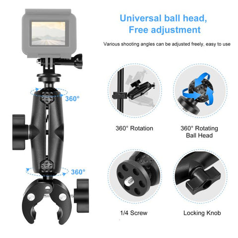 PULUZ Motorcycle Crab Clamp Handlebar Fixed Mount Holder for DJI, Insta360, GoPro and Other Action Cameras, Crab Clamp Mount