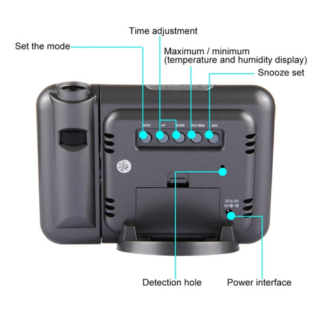 Multifunctional Digital Color LCD Display LED Projection Alarm Clock with Weather Station / Temperature / Humidity / Calendar, LED Projection Alarm Clock