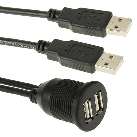 2 USB 2.0 Male to Female Extension Cable with Car Flush Mount, Length: 2m, 2 USB 2.0 Male to Female