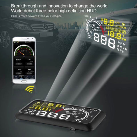 X3 Bluetooth 5.5 inch Car OBDII / EUOBD HUD Vehicle-mounted Head Up Display Security System, Support Speed & Fuel Consumption, Overspeed Alarm, Water Temperature, etc, X3 5.5 inch