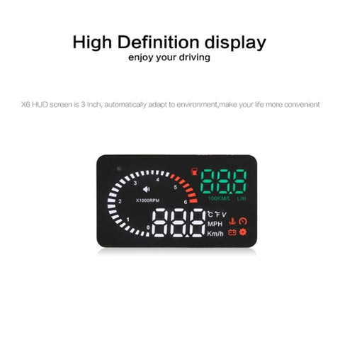 X6 3.5 inch Car OBDII / EUOBD HUD Vehicle-mounted Head Up Display Security System, Support Speed & Water Temperature & Speed Alarm & Fuel Consumption & Battery Voltage, etc., X6