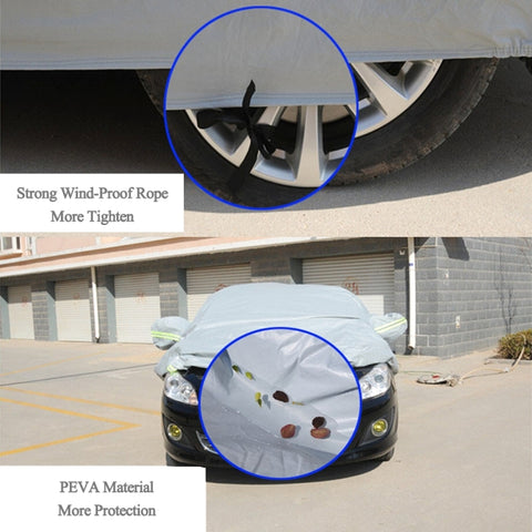 PEVA Anti-Dust Waterproof Sunproof Sedan Car Cover with Warning Strips, 211inch (XXXL)