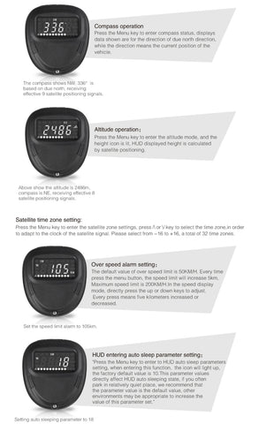 A1 2.0 inch Car GPS HUD Head Up Display Vehicle-mounted Security System, Support Speed & Real Time & Altitude & Over Speed Alarm & Compass & MPH & Auto Sleeping & KM & Satellite Signal, A1