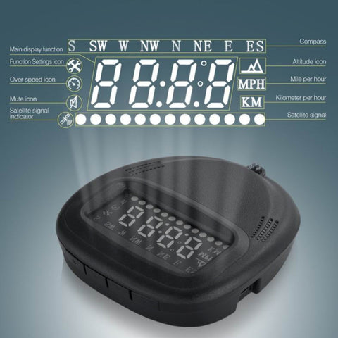 A1 2.0 inch Car GPS HUD Head Up Display Vehicle-mounted Security System, Support Speed & Real Time & Altitude & Over Speed Alarm & Compass & MPH & Auto Sleeping & KM & Satellite Signal, A1