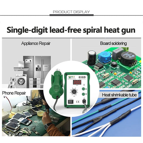BEST BST-858D+ AC 220V 50Hz 650W LED Displayer Adjustable Temperature Unleaded Hot Air Gun with Helical Wind, BST-858D+  EU Plug, BST-858D+ US Plug