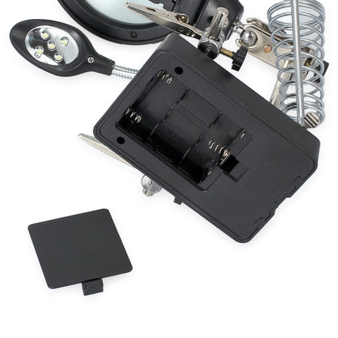 5 LED Auxiliary Clip Magnifier AC/DC Interchangeable with Soldering Stand & Two Magnifier, EU Plug, 2.5X, EU Plug