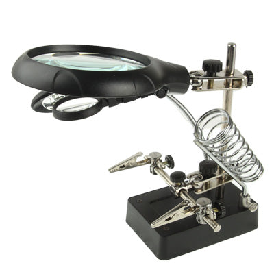 5 LED Auxiliary Clip Magnifier AC/DC Interchangeable with Soldering Stand & Two Magnifier, EU Plug, 2.5X, EU Plug