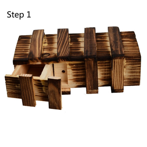 Magic Compartment Wooden Puzzle Box with Secret Drawer, Size: L, Size : L