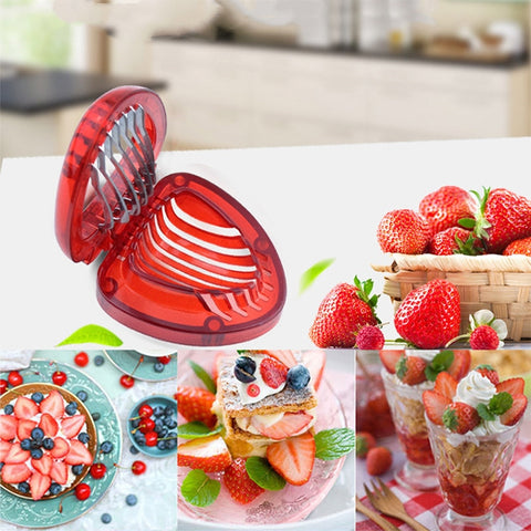 Kitchen Tool Plastic Strawberry Slicer Fruit Knife with Stainless Steel Blade, Strawberry Slicer