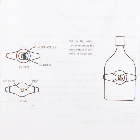 Celsius Degree Digital LCD Display Wine Bottle Thermometer, Suitable Bottle Diameter: 65-80mm (Black + Silver), TL802-TT