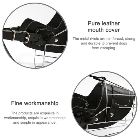 Steel Cage Style Dog Basket Wire Muzzle Protective Snout Cover with Leather Strap, Size: M, Size: M