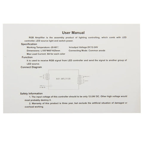 24A RGB Amplifier for LED Light, DC 12V-24V Input