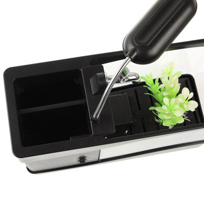 USB Desktop Aquarium Mini Fish Tank with Running Water and 6 LED Light, LCD Clock Display with Calendar, Time and Alarm (Holds 1.5 Quarts of Water)
