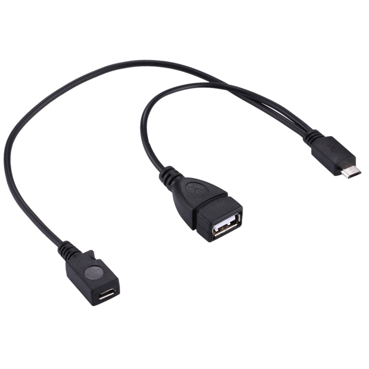 USB 2.0 Micro-B Male to USB 2.0 Micro-B Female Male & USB 2.0 Female Y Splitter OTG Cable, Length: 19 / 30cm