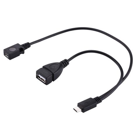 USB 2.0 Micro-B Male to USB 2.0 Micro-B Female Male & USB 2.0 Female Y Splitter OTG Cable, Length: 19 / 30cm