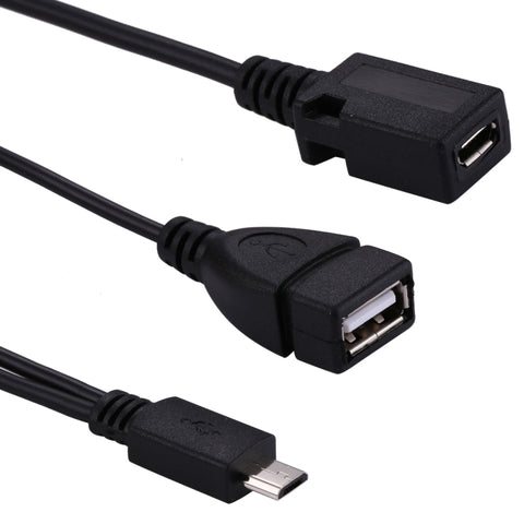 USB 2.0 Micro-B Male to USB 2.0 Micro-B Female Male & USB 2.0 Female Y Splitter OTG Cable, Length: 19 / 30cm