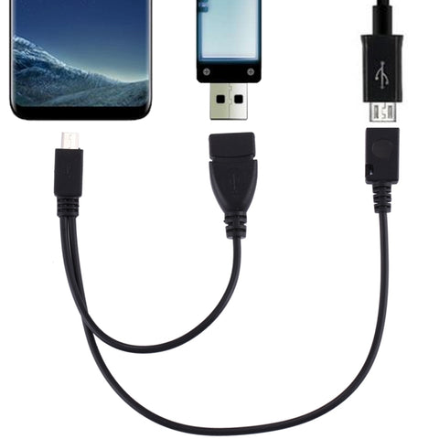 USB 2.0 Micro-B Male to USB 2.0 Micro-B Female Male & USB 2.0 Female Y Splitter OTG Cable, Length: 19 / 30cm