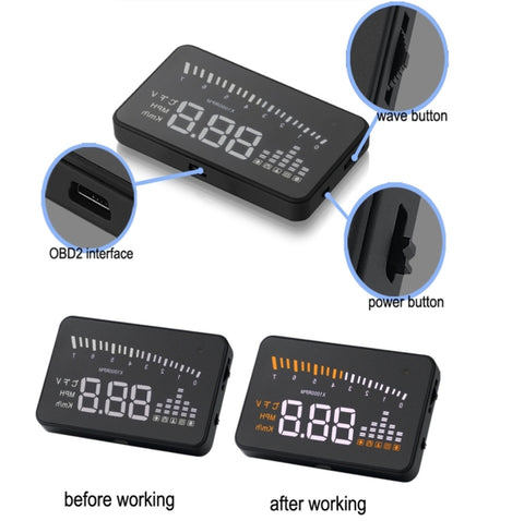 X5 HUD 3 inch Universal Multi Car Head Up Display with OBDII EOBD System, Light Sensors, Rotation Speed, Rotation Speed Unit, Unit Mark, Voltage, Water Temperature, Alarm mark, X5 HUD 3 inch