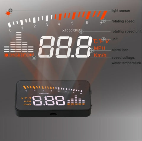 X5 HUD 3 inch Universal Multi Car Head Up Display with OBDII EOBD System, Light Sensors, Rotation Speed, Rotation Speed Unit, Unit Mark, Voltage, Water Temperature, Alarm mark, X5 HUD 3 inch