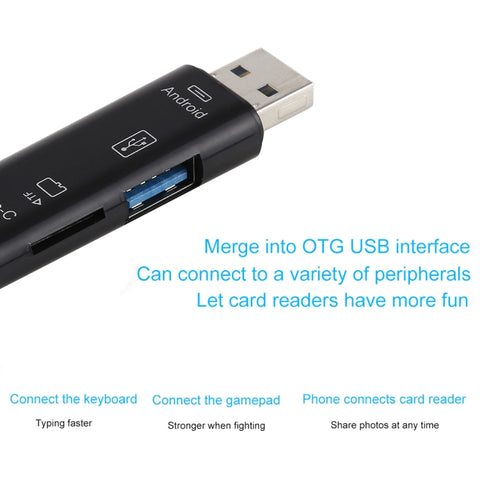D-188 3 in 1 TF & USB to Micro USB & Type-C Card Reader OTG Adapter Connector